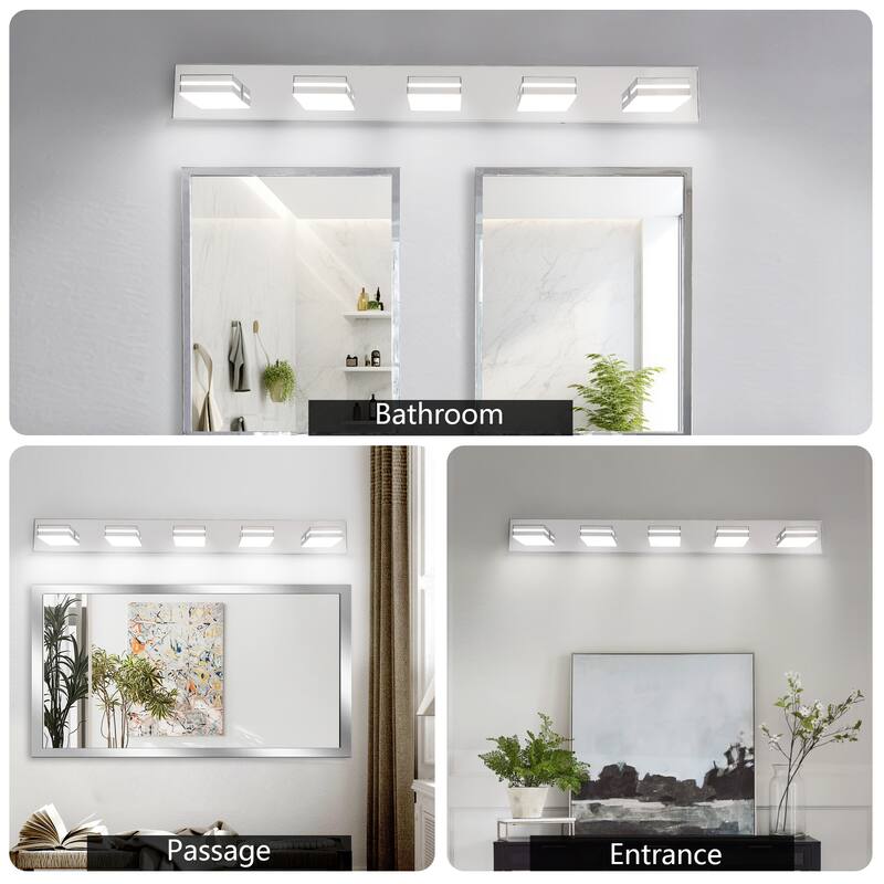 Modern LED Vanity Light, 5-Lights Wall Sconce for Bathroom and Mirror, Sleek Minimalist Design, Energy-Efficient
