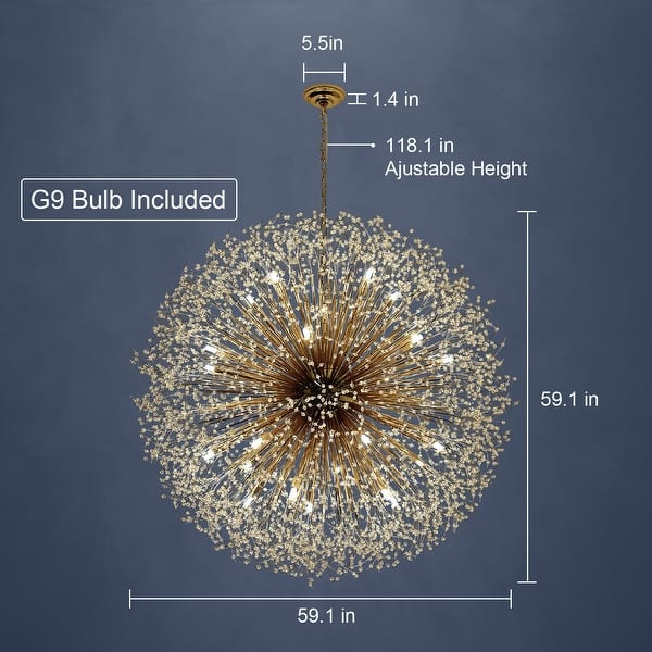 dimension image slide 1 of 5, Contemporary 16/20/24/30-Light Glam Oversized Firework Crystal Sputnik Chandelier Dandelion Pendant Light, Includes Bulbs
