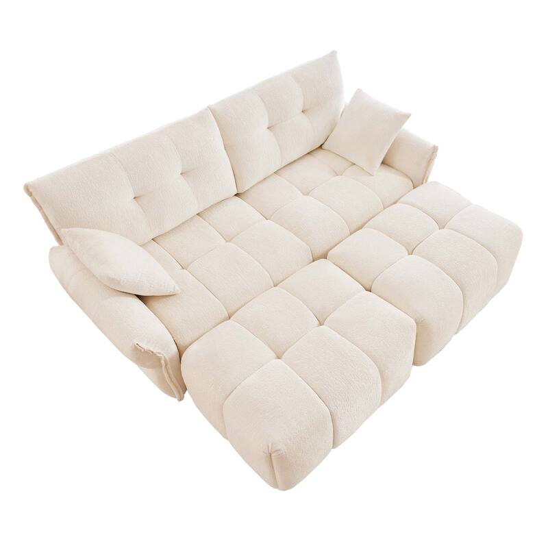 2-Seater Loveseats Sofa with 2 Ottomans & Throw Pillow