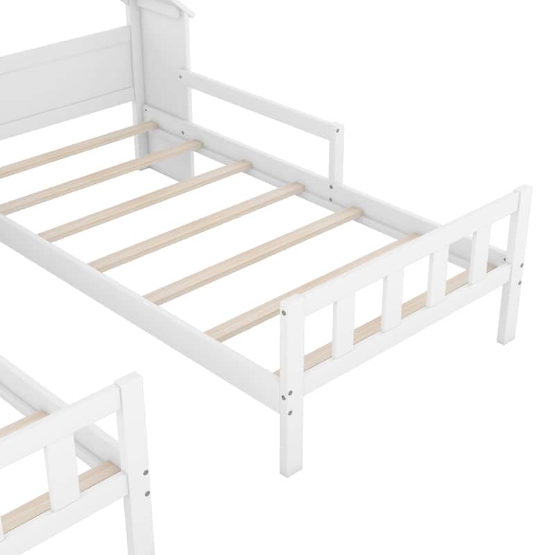 Double Twin Size Platform Beds with Headboard and Built in Nightstand