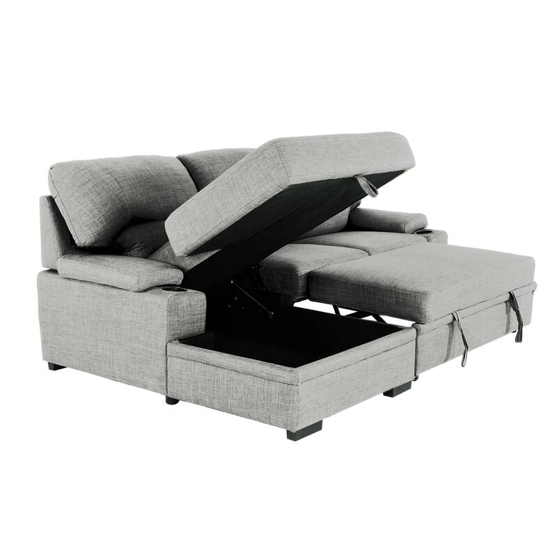 Gallo 93 in. 2-Piece Right Facing Sleeper Sofa with Storage & Cupholder