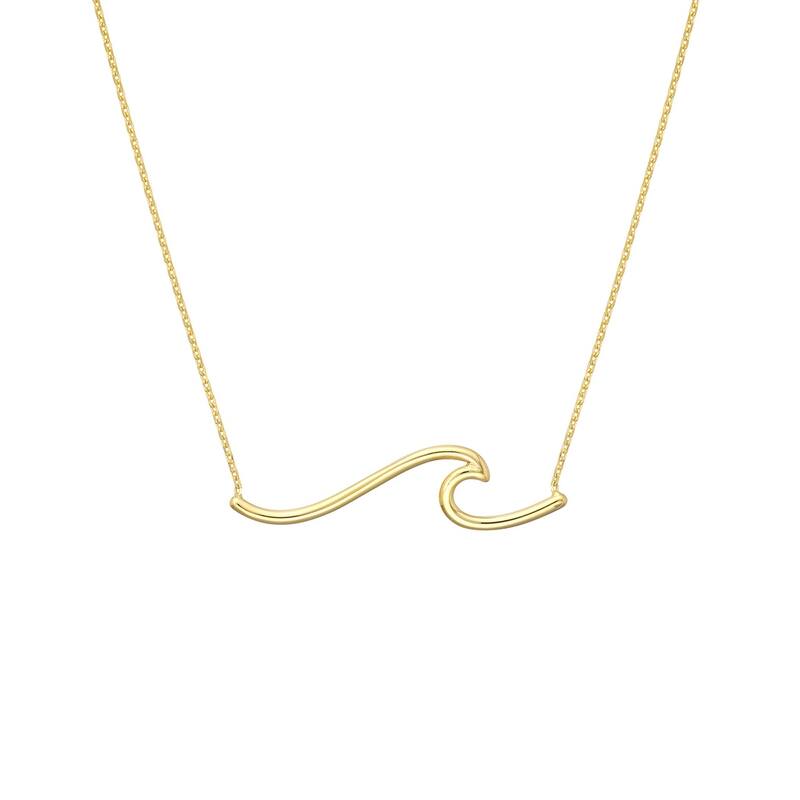 Curata 14k Yellow Gold Sideways Plain Wave Adjustable Necklace,18"