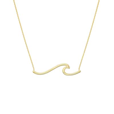 Curata 14k Yellow Gold Sideways Plain Wave Adjustable Necklace,18"