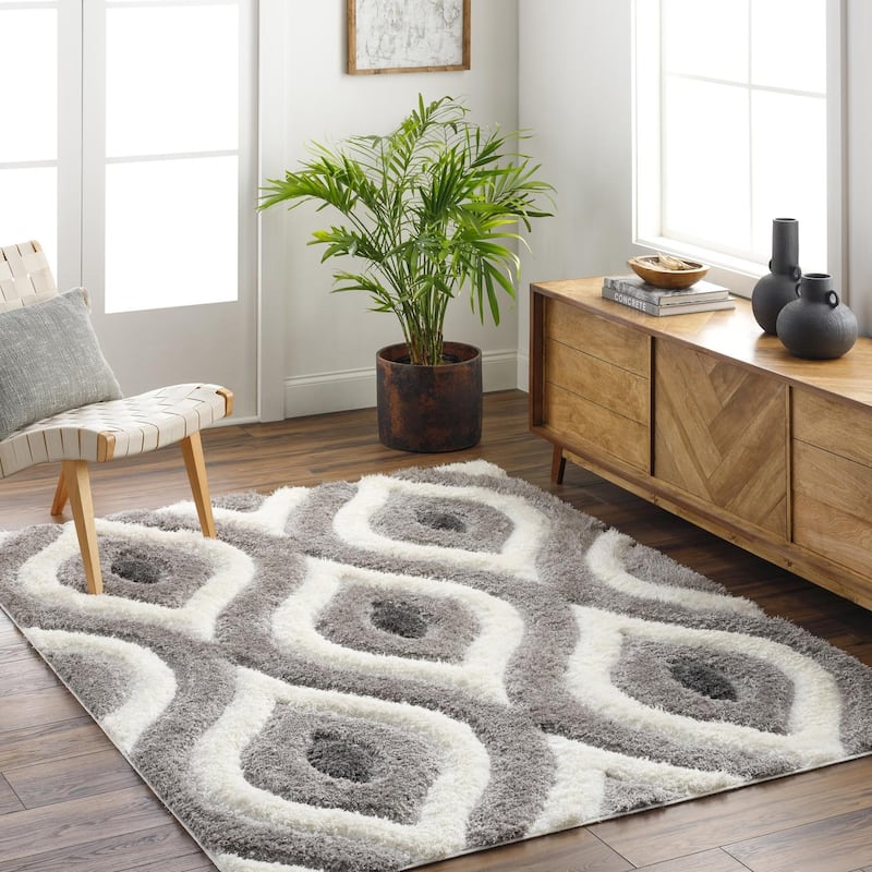 Livabliss Bologna Mod Trellis Plush Area Rug - Grey/Ivory - 6' 7" x 9'