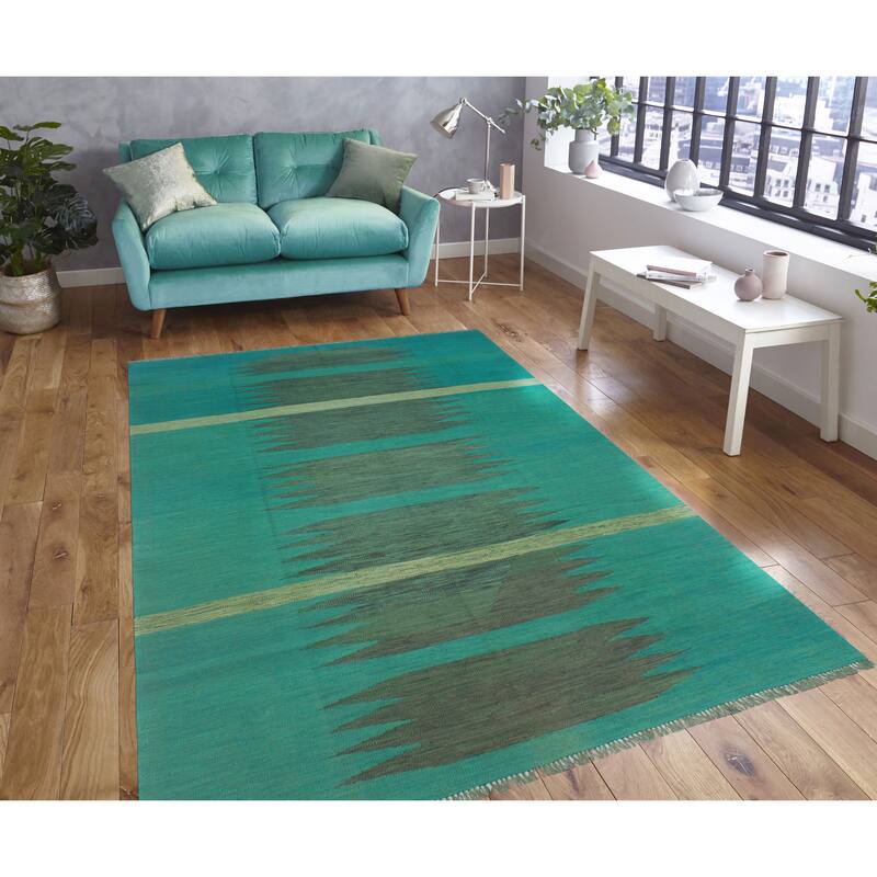 Noori Rug Winchester Kilim Rayna Turquoise/Grey Runner - 2'5" x 6'4"