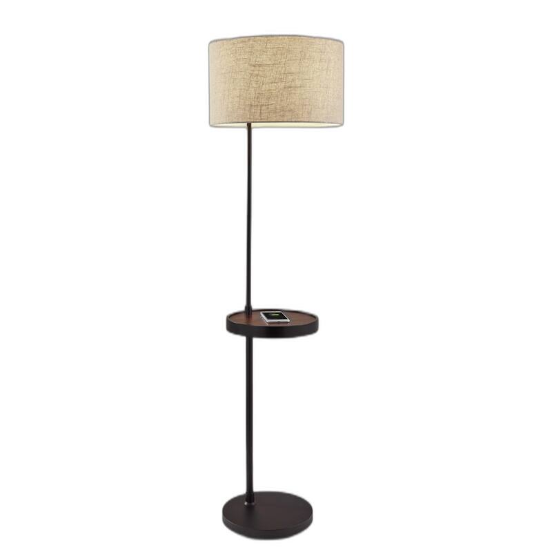 Matte Black Metal Floor Lamp With Wireless Charging Task Shelf