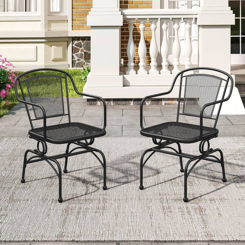 Gymax Patio Rocking Chairs Set of 4 w/ Metal Mesh Backrest & Seat