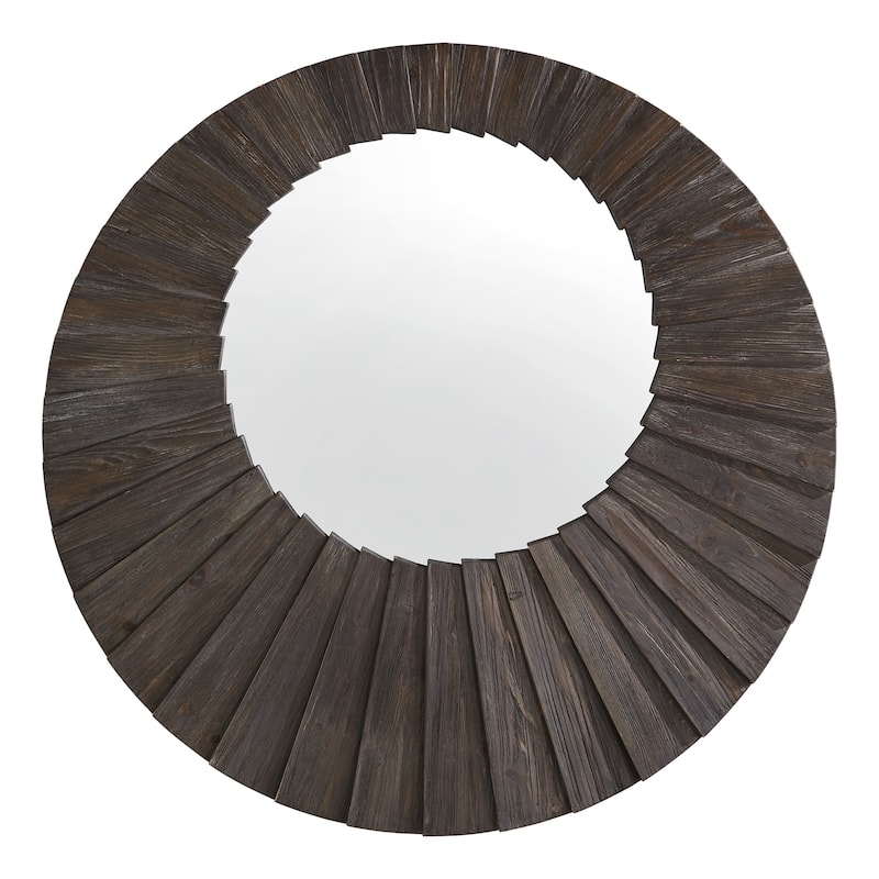 Xavier Dark Brown Reclaimed Wood Round Seashell Wall Mirror by iNSPIRE Q Modern - Large