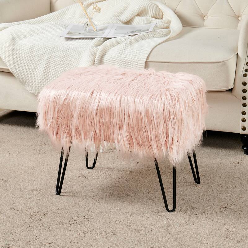 Mongolian Fauxfur Ottoman