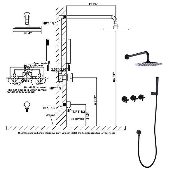 Shower System For Bathroom with 3Cross Handle, 10Inch Round Rain