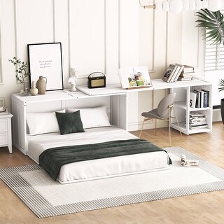 Queen Size Murphy Bed with Rotable Desk - Gray main image 0