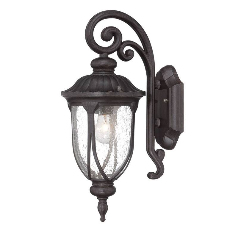 Aluminum Outdoor Wall Sconce with Seeded Glass Hardwired, LED - 9”x 6.75” x 16.5” (D x W x H)