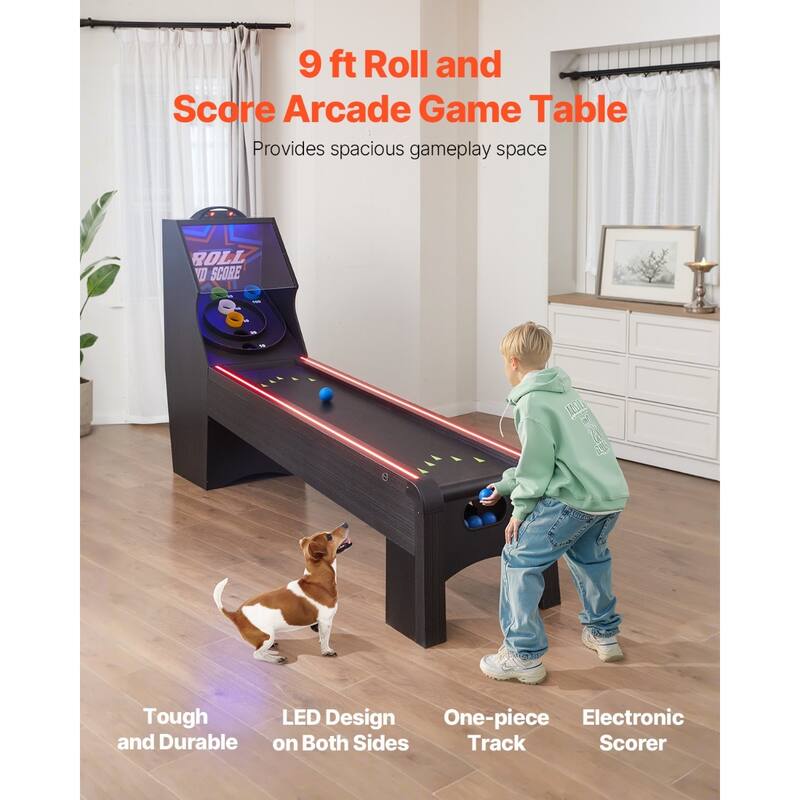 9 Feet Roll and LED Electronic Score Arcade Game Table with 4 Balls Ideal for Party and Holiday - 107 x 24.4 x 60.6 in