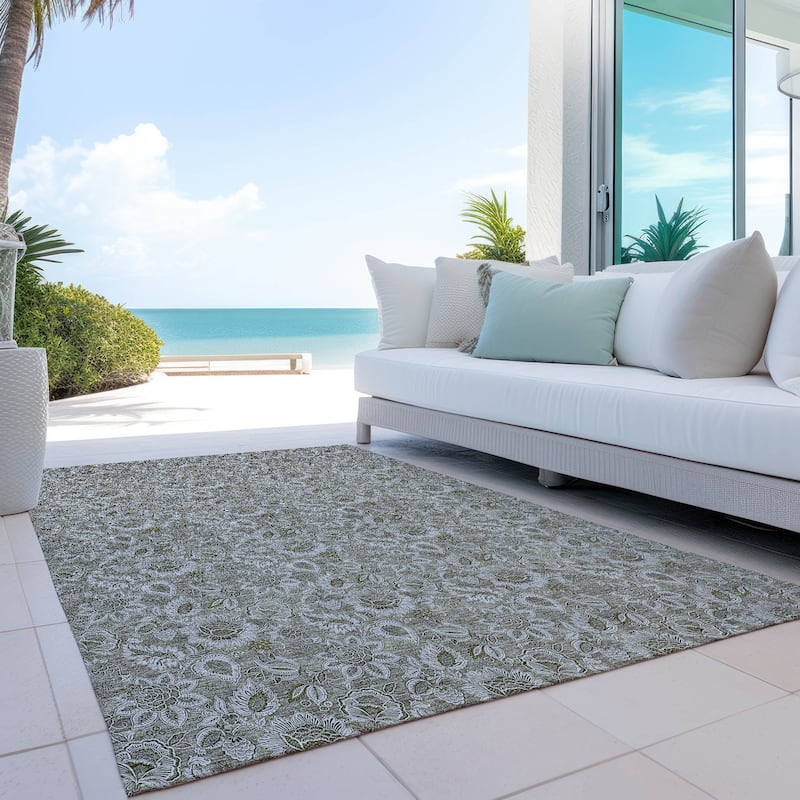 Machine Washable Indoor/ Outdoor Chantille Floral Rug