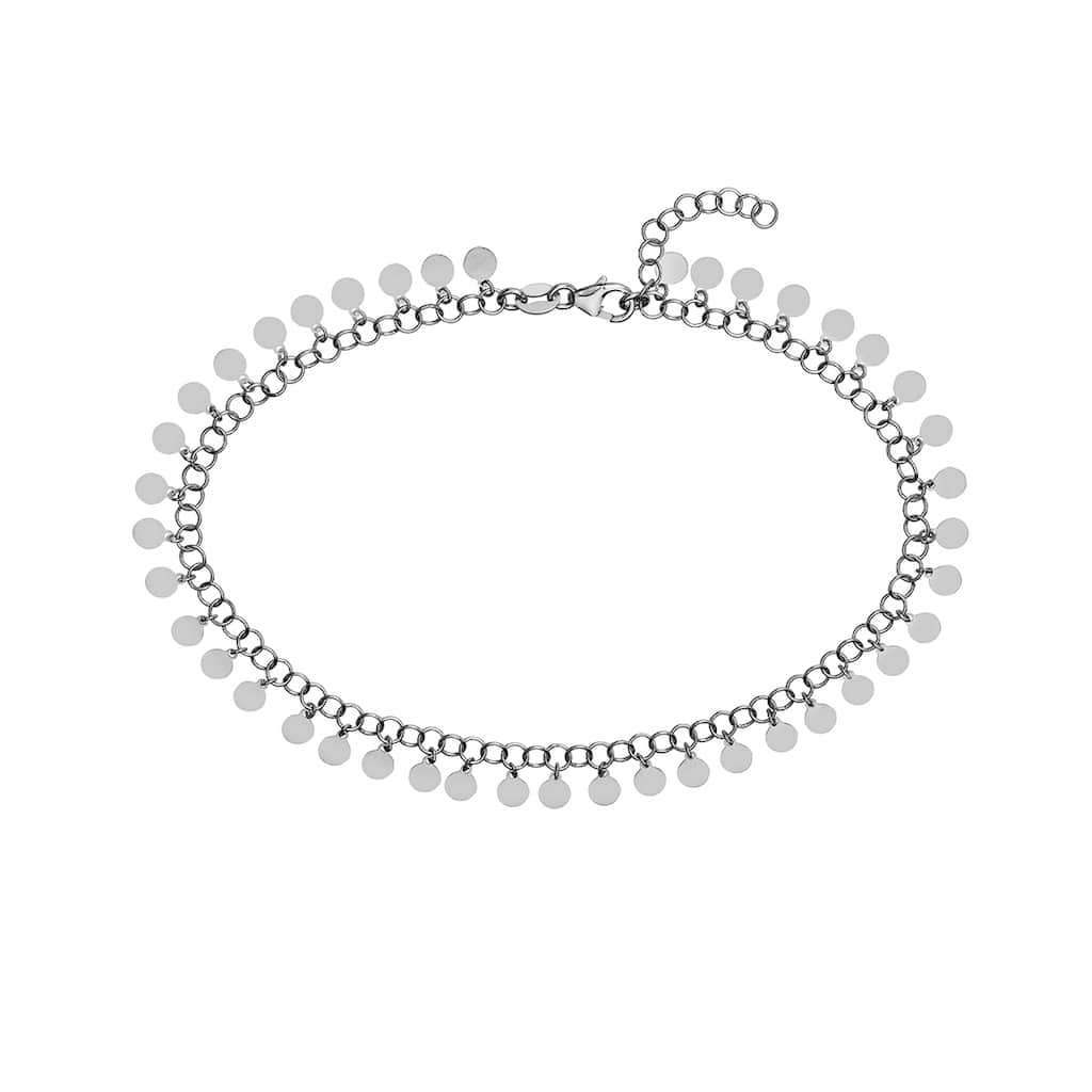 Curata 925 Sterling Silver Rhodium-plated 10" Hanging Circles Adjustable Anklet