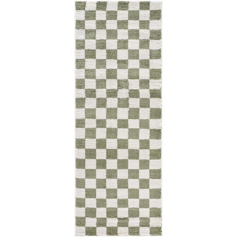 Livabliss Scandinavian Fossay Shag Stripe Washable Area Rug - 2'7" x 7'3" - Light Beige/ Grass Green - Runner