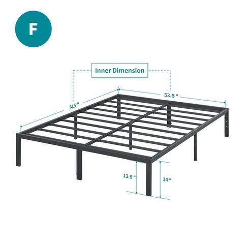 Sleeplanner 14-inch Modern Black Metal Platform Bed Frame