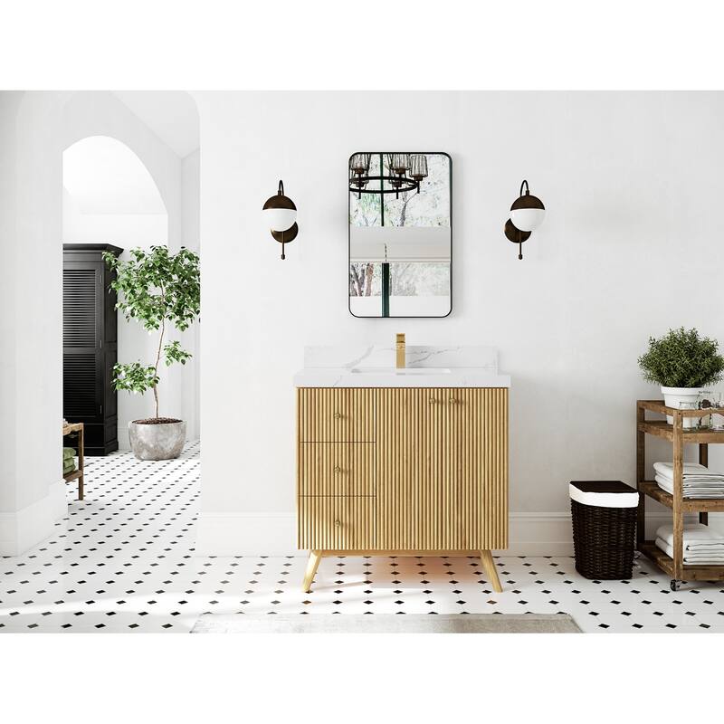 Willow Collections 36 in. W x 22 in. D Pasadena Solid Teak Center Sink Bathroom Vanity with Countertop
