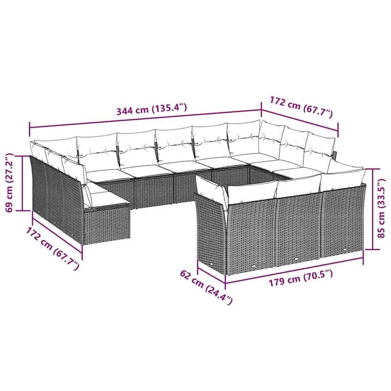 vidaXL Garden Sofa Set Brown, Cream White - 24.4 x 24.4 x 27.2