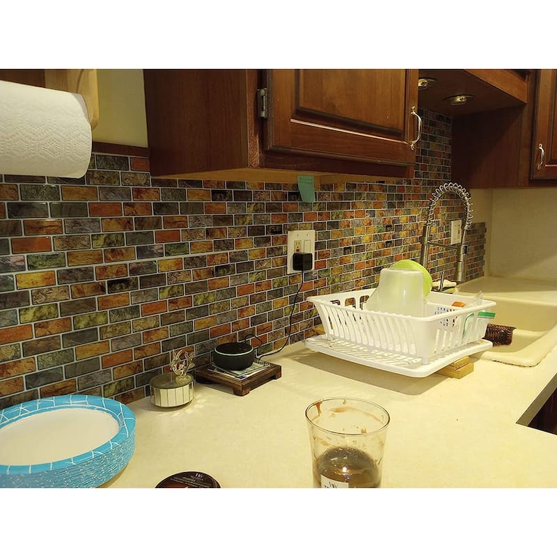 Art3d 10pcs Vinyl Peel and Stick Backsplash Tile for Kitchen,12"×12"