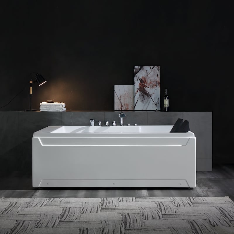 72" X 48" Acrylic Rectangle Whirlpool Bathtub - 10 Water Jets - Led Lights - Left Side Drain - 3-Side Alcove Install