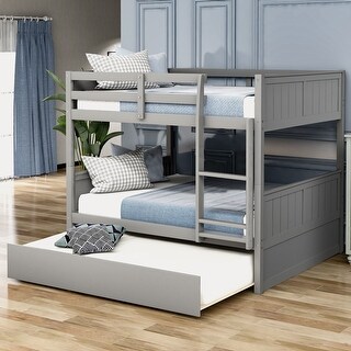 Modern Easy Conversion Full Over Full Bunk Bed with Twin Size Pullout Trundle Bed