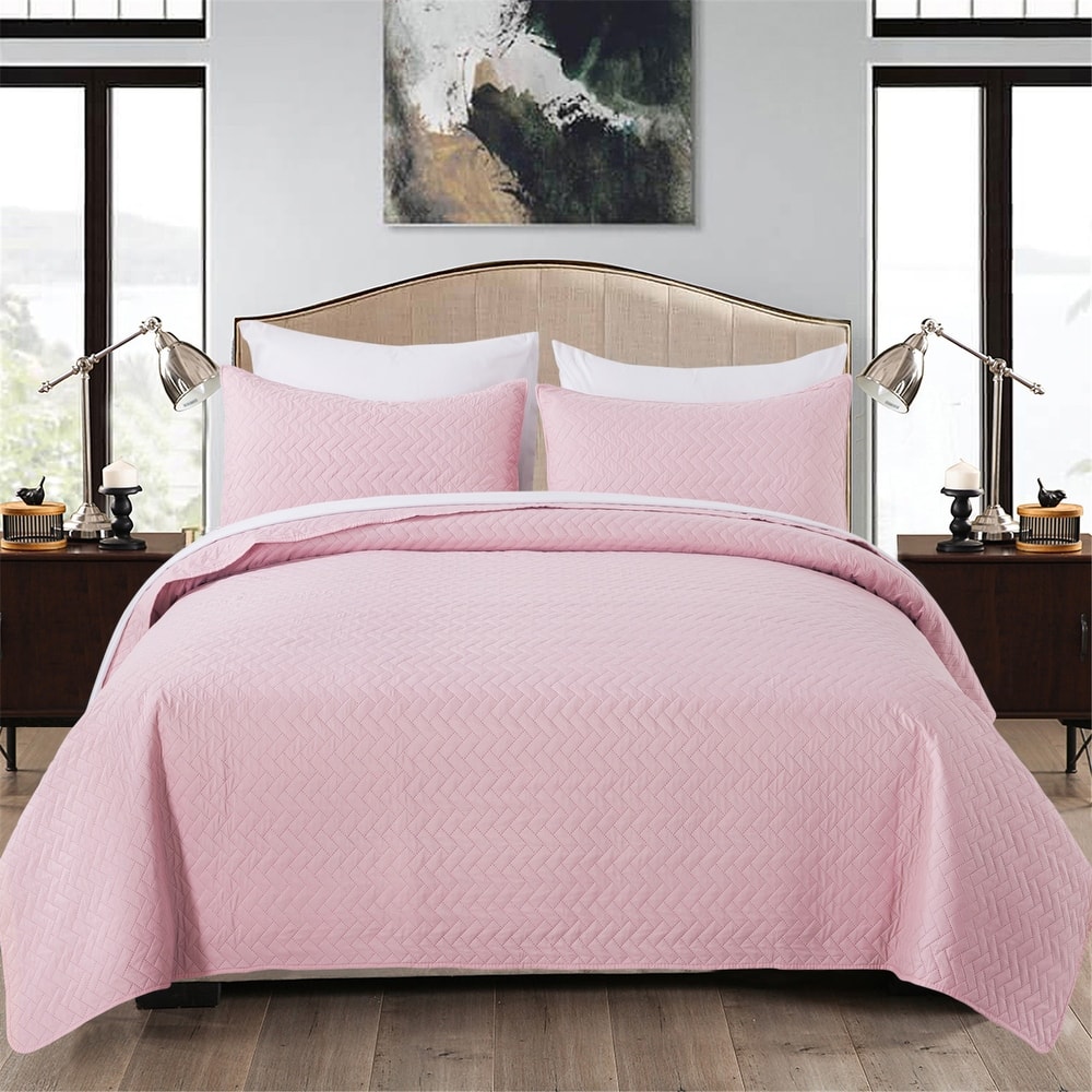 3-piece Fashionable Solid Embossed Quilt Set Bedspread Cover