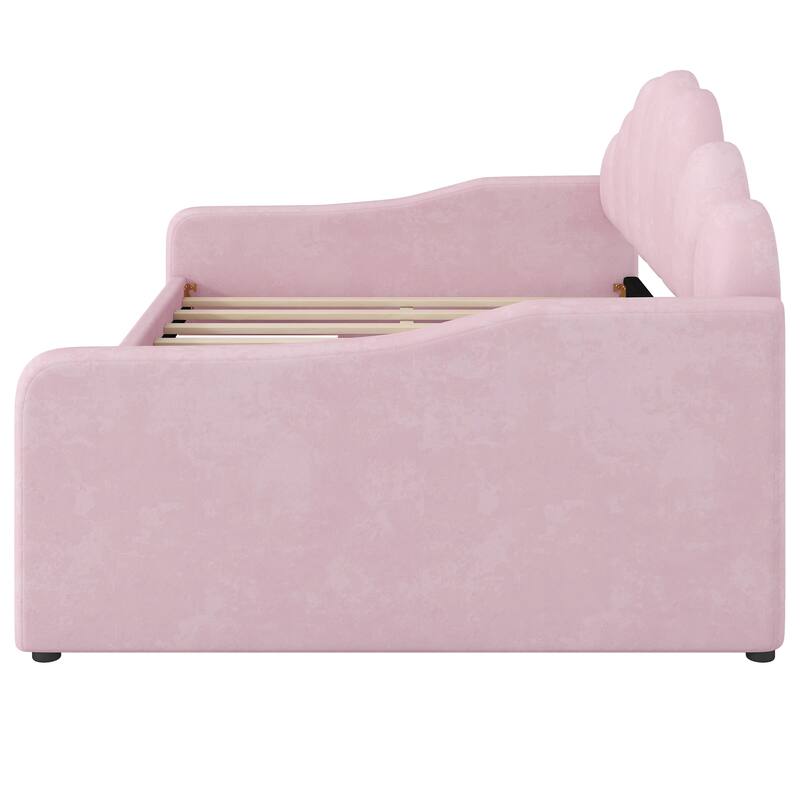 Full Size Shell-Shaped Backrest Upholstered Daybed with Optional Trundle or Drawers