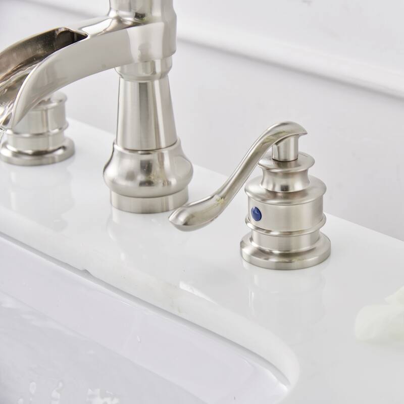 Nickel Waterfall 2 Handle Widespread Bathroom Faucet