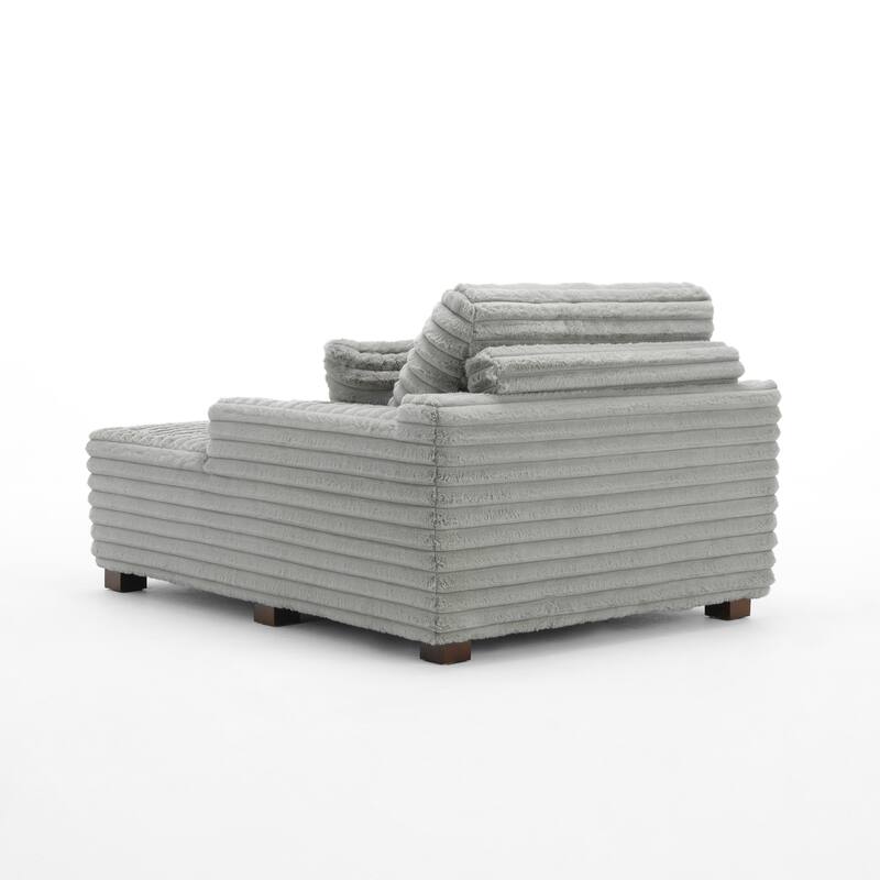 53"W Oversized Plush Fur-Like Chaise Lounge Sofa with Cup Holder