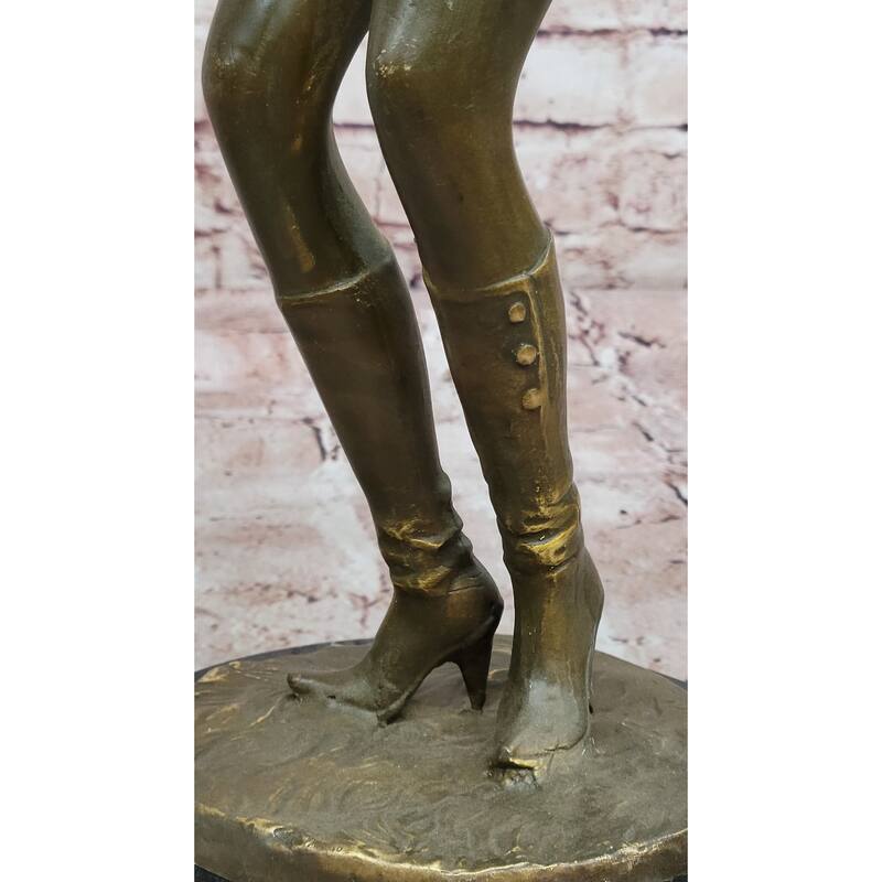 Rock And Roll Girl Guitarist Bronze Sculpture On Base