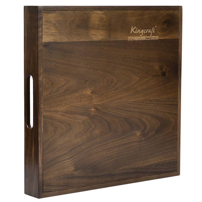 KINWELL Square Black Walnut Wood Serving Tray Ottoman Tray with Handles