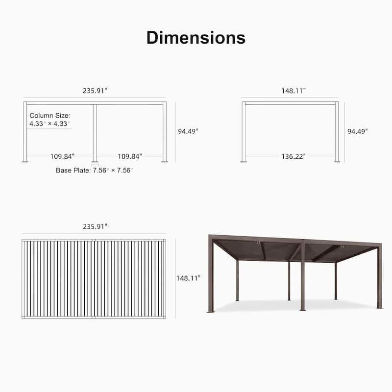PURPLE LEAF Louvered Pergola with Solar Lights Hardtop Gazebo for Patio