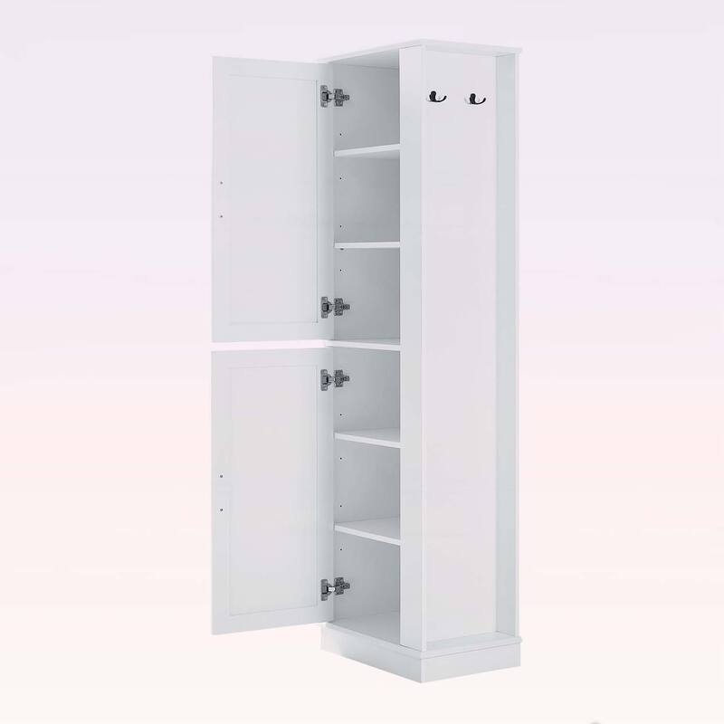 Tall Bathroom Storage Cabinet,Freestanding with Hook and Adjustable Shelf