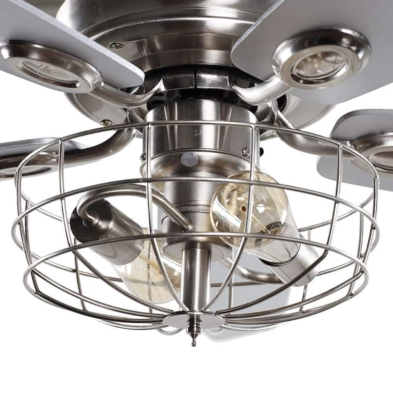 Industrial 5-Blade Brushed Nickel Caged Ceiling Fan with Remote - 52 Inches