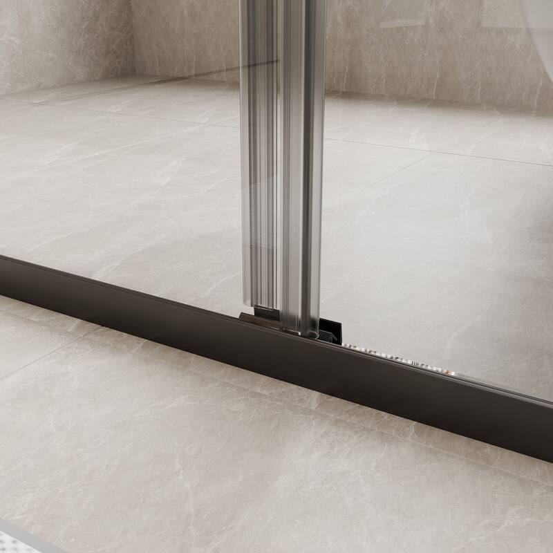 Modland 70'' H Glass Double Sliding Shower Door in Black/Chrome