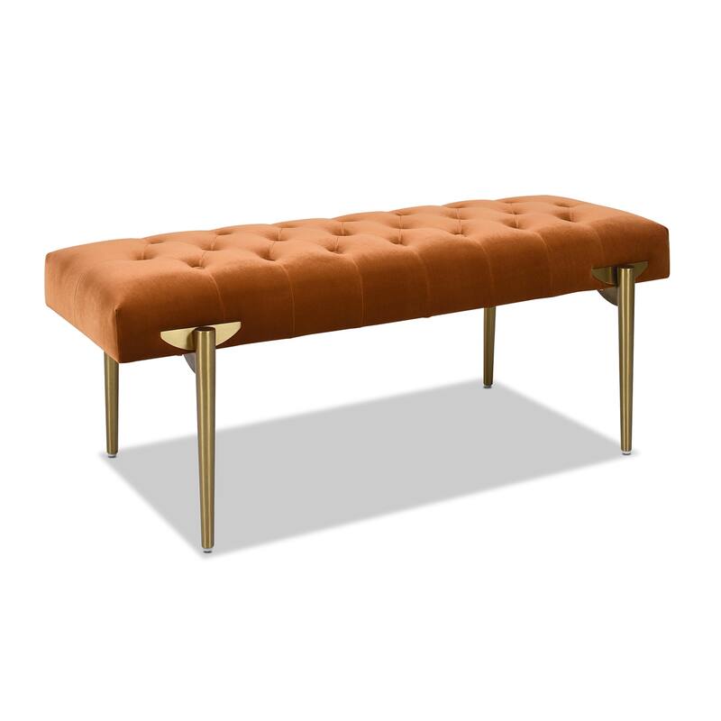 Upholstered Gold Accent Bench, Velvet, Sturdy Solid Birchwood and Plywood Frame