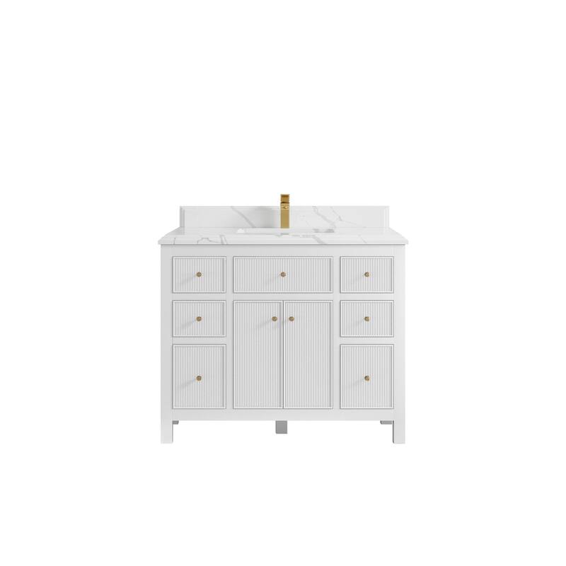 Willow Collections 42 in W x 22 in D Sonoma Free Standing Reeded Single Sink Bathroom Vanity with Countertop - 1.5" White Quartz - White