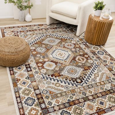 Santiago Collection - Traditional Red Cream Area Rug