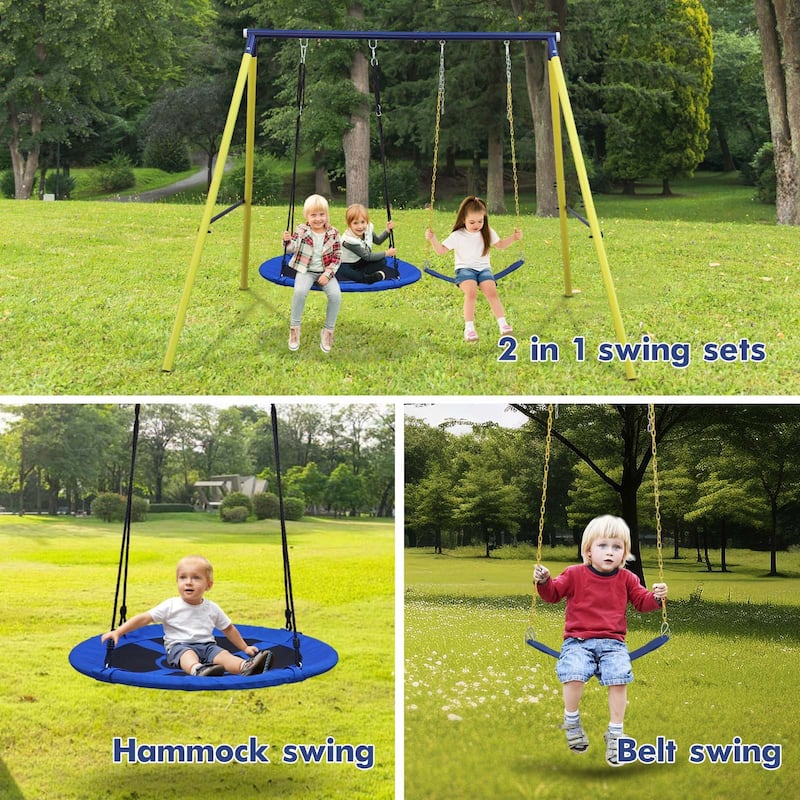 Roomfitters Indoor Outdoor Metal Swing Set with Safety Belt, Compact and Secure Backyard Fun, Multicolor