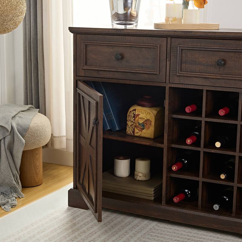 Rustic Farmhouse Buffet Cabinet with Storage,Multifunctional Sideboard with 2 Drawers,Bar Cabinet - 39.37D*15.75W*34.65H