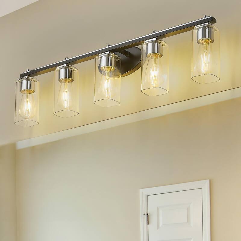 5-Light Vanity Lighting Fixtures, Black and Chrome Finish
