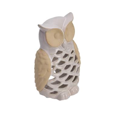 Elements White and Tan Owl Figurine, 8 Inch