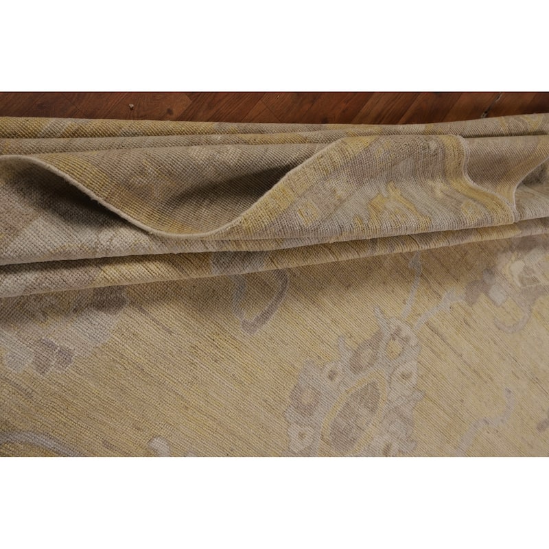 Hand Knotted Oriental 100% Wool Carpet Transitional All-Over Yellow & Gold Oushak Area Rug - 13' 6'' X 9' 10''