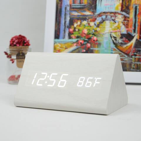 Triangle LED Digital Alarm Clock Voice Control Temperature White