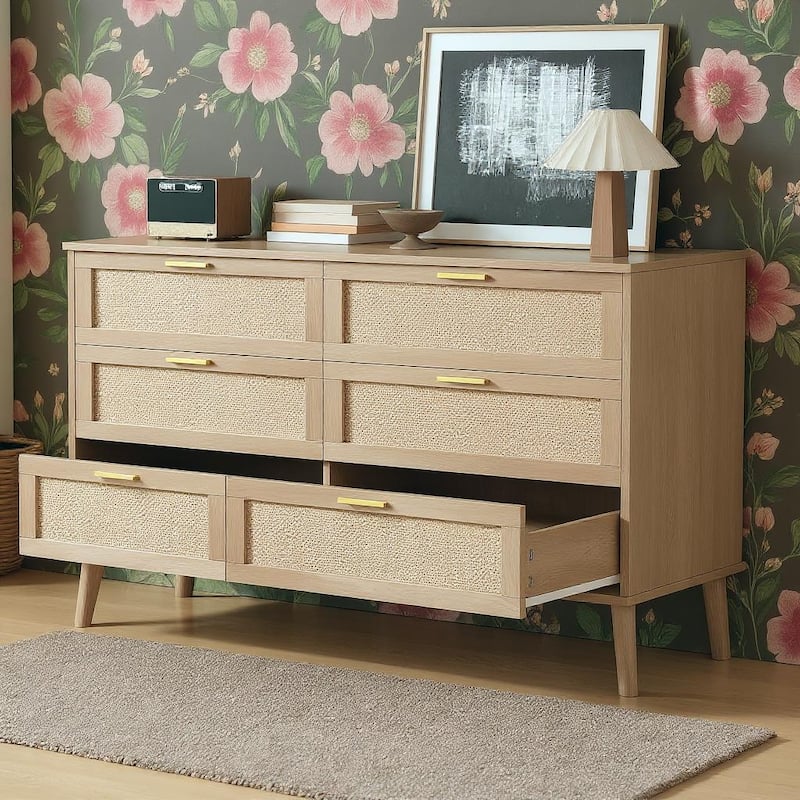 6 Drawer Rattan Dresser, with Handles