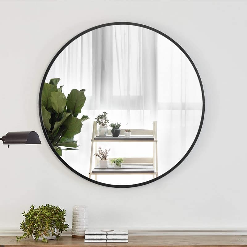 Classic Round Accent Bathroom Mirror Metal Frame Hanging Wall Mounted Circle Mirror for Wall Decor Vanity Entryway Living Room