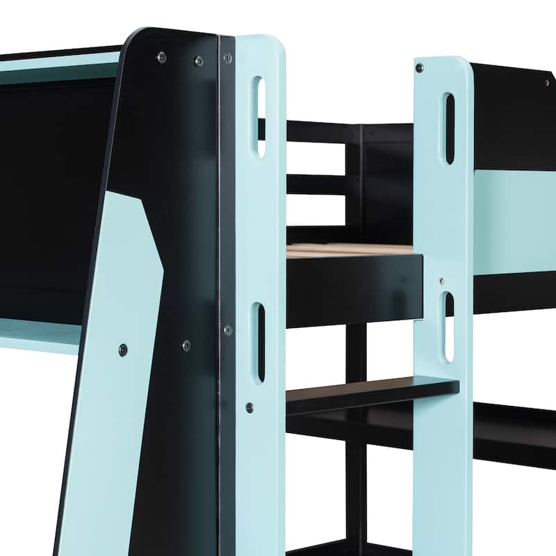 Full Size Gaming Loft Bed Station with Desk, Storage Shelves & RGB LED Lights