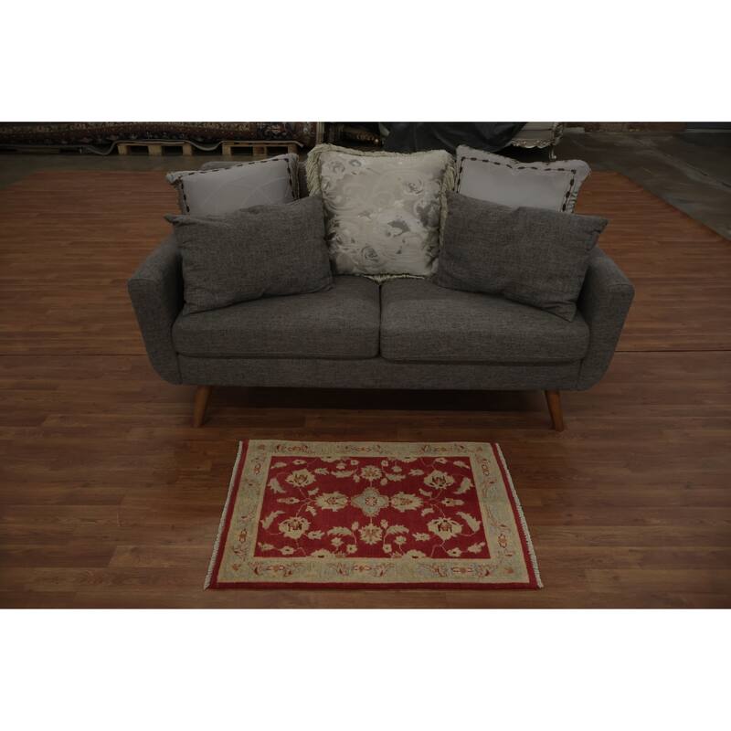 Hand Knotted Oriental 100% Wool Carpet Traditional Floral Red Peshawar Area Rug - 3' 0'' X 2' 2''