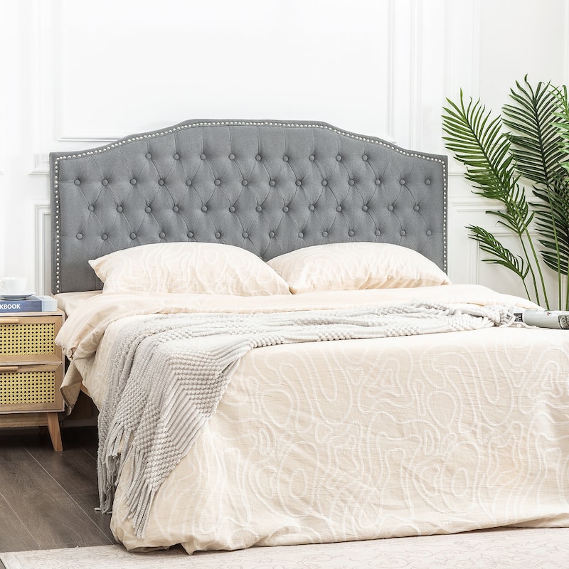 Adeco 64-Inch Upholstered Headboard with Adjustable Legs - Grey